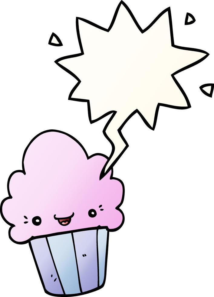 cartoon cupcake and face and speech bubble in smooth gradient style vector