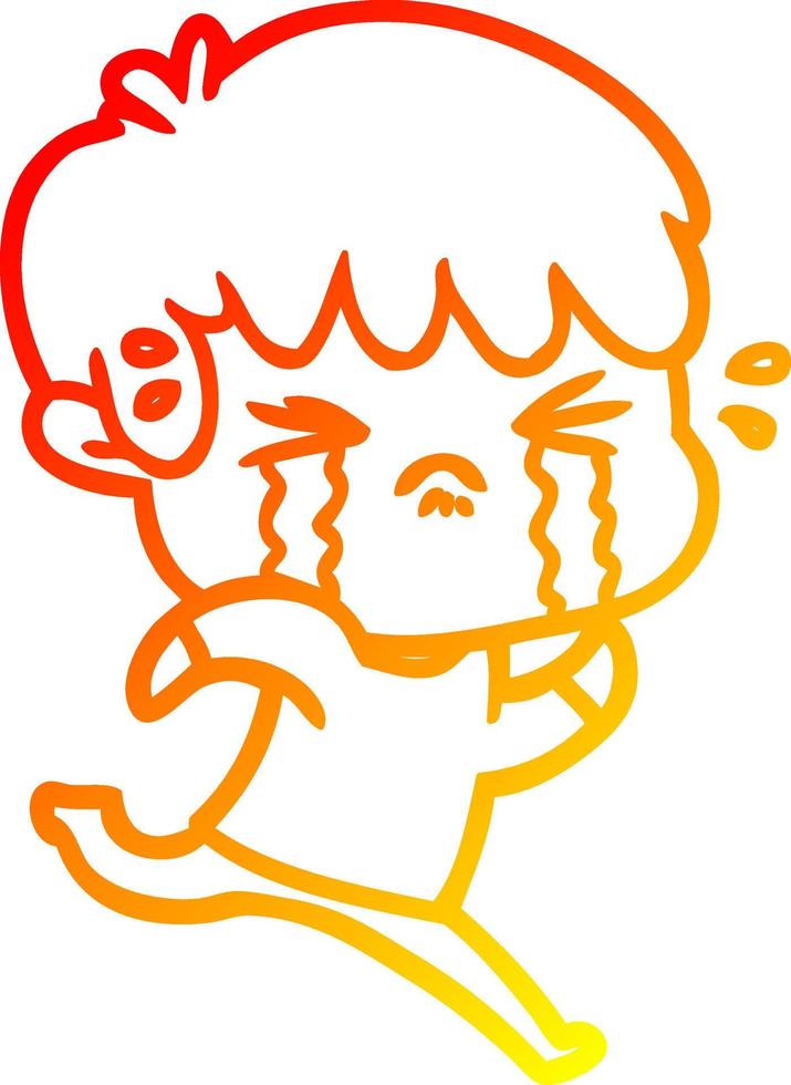 warm gradient line drawing cartoon boy crying vector