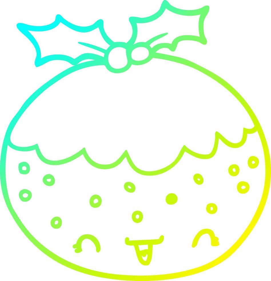 cold gradient line drawing cute cartoon christmas pudding vector