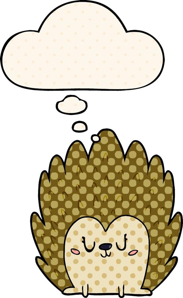 cute cartoon hedgehog and thought bubble in comic book style vector