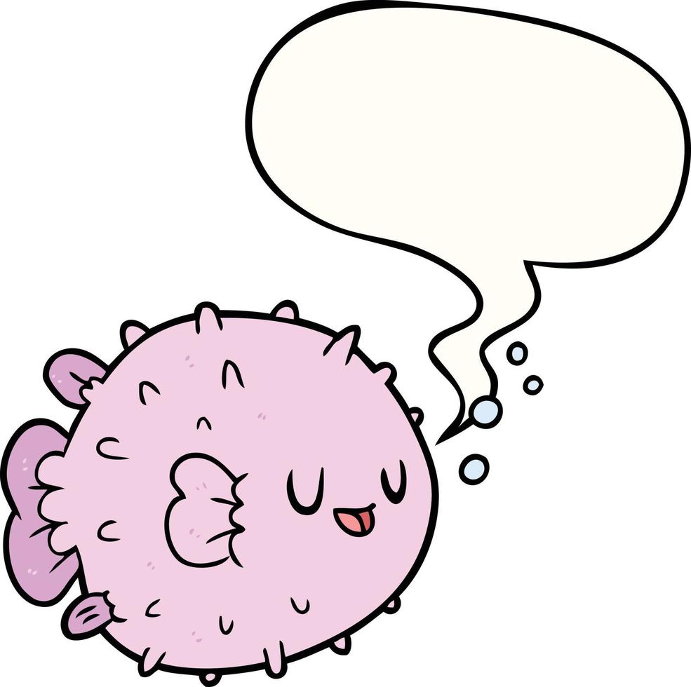 cartoon blowfish and speech bubble vector