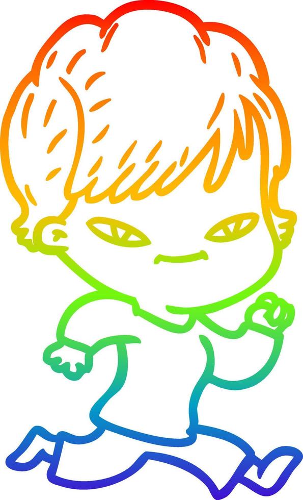 rainbow gradient line drawing cartoon happy woman vector