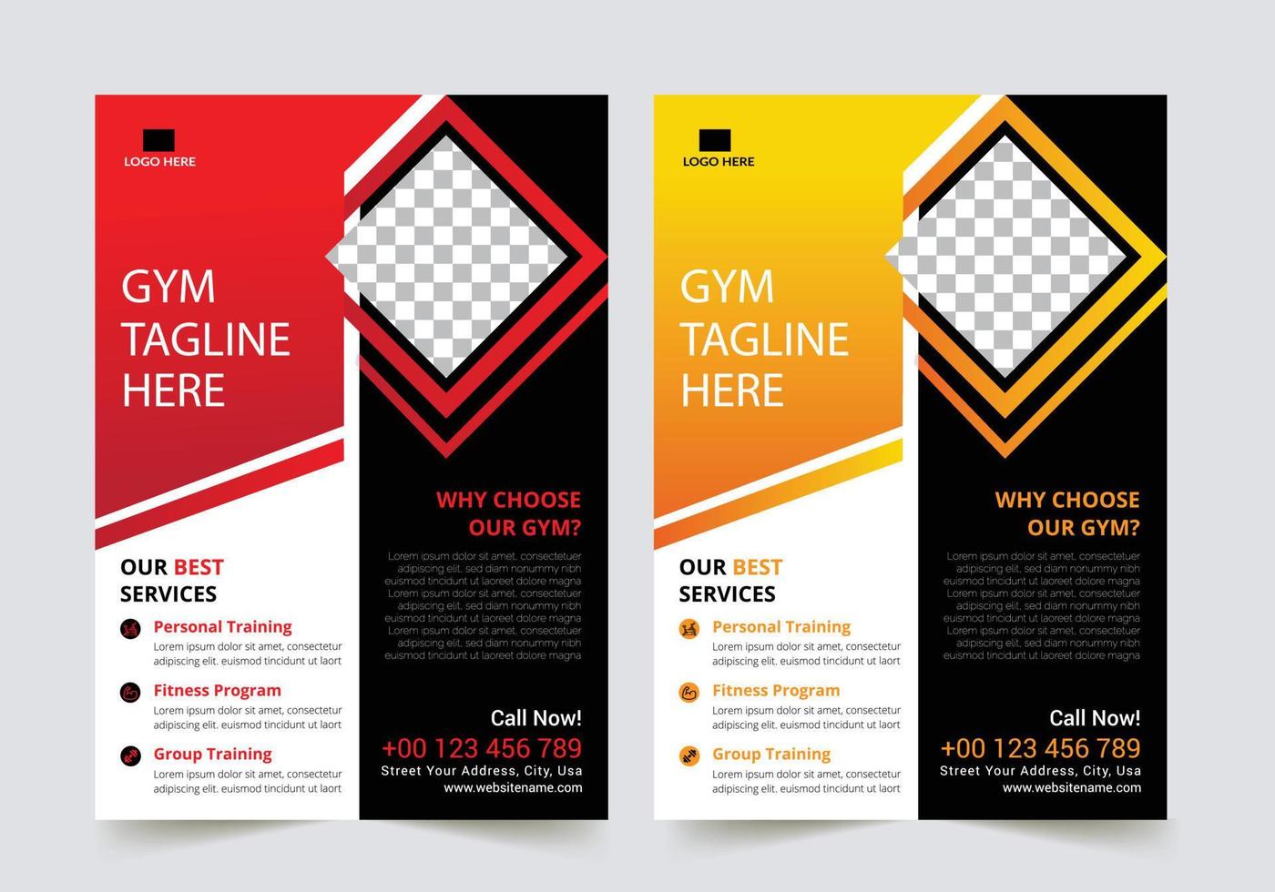 healthy workout fitness body building and gym flyer A4 size corporate template design for annual report company leaflet cover vector