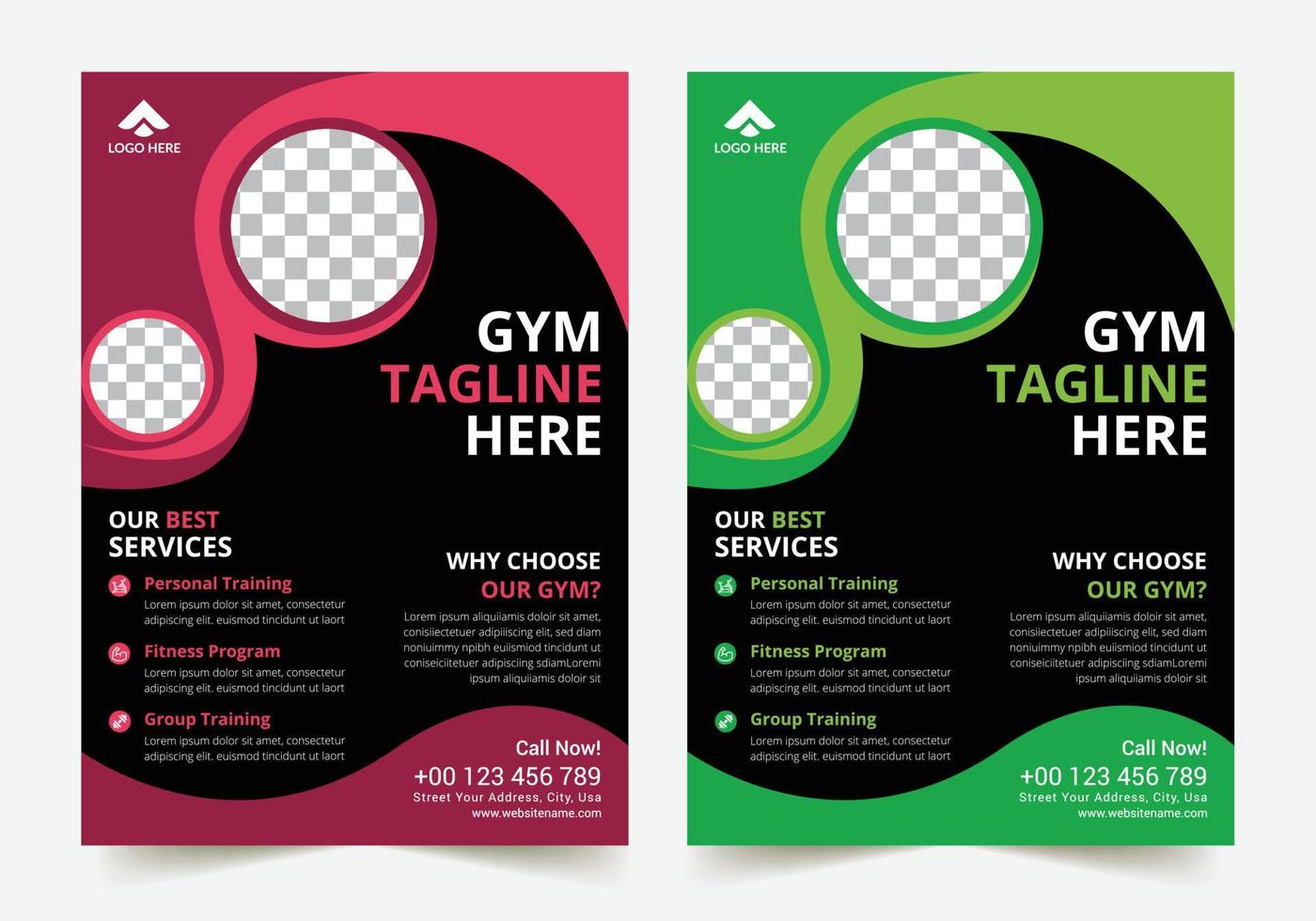 healthy workout fitness body building and gym flyer A4 size corporate template design for annual report company leaflet cover vector