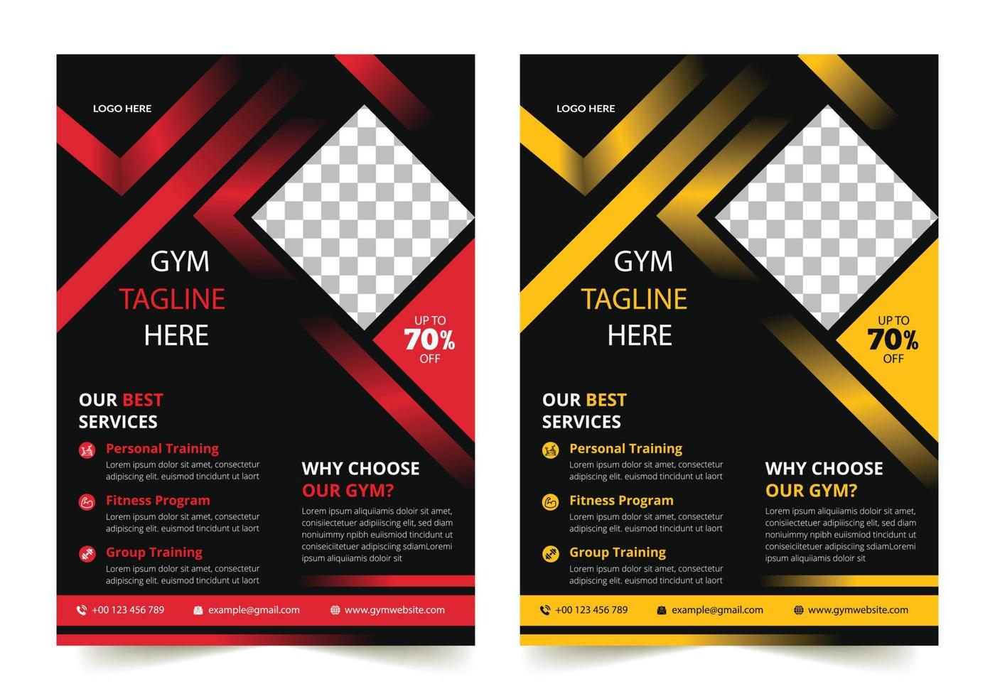 Business Gym Fitness  Flyer yellow and red color design corporate template design for annual report company leaflet cover vector