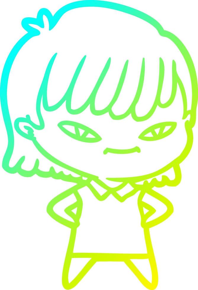 cold gradient line drawing cartoon woman vector