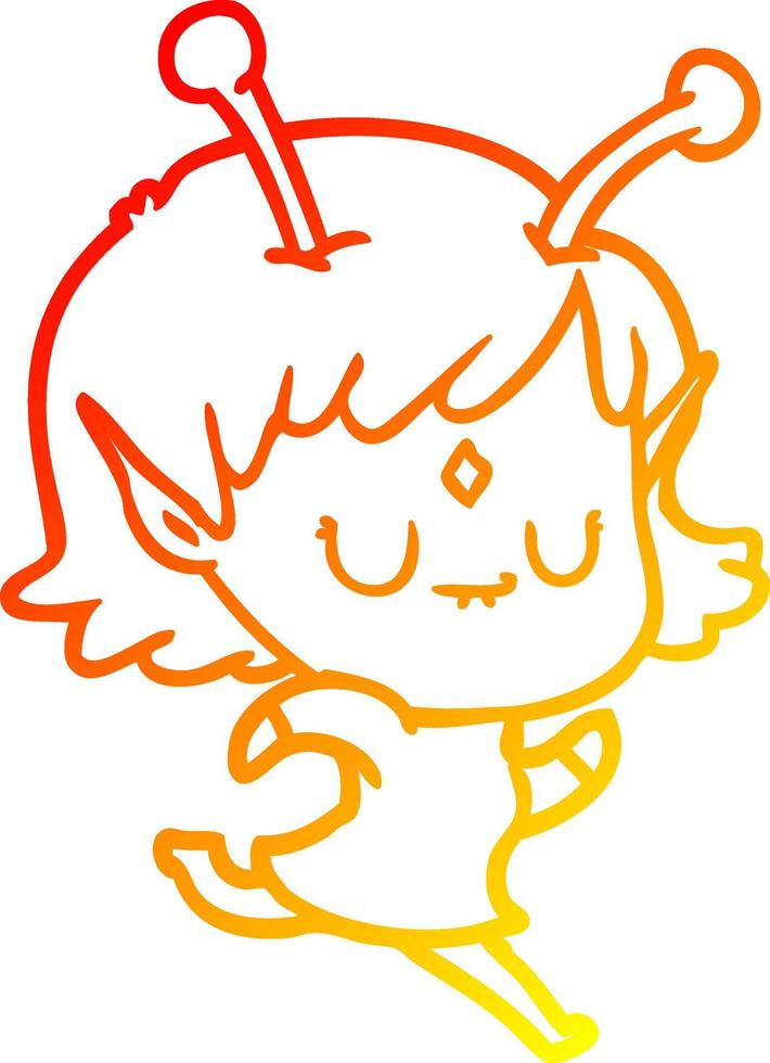 warm gradient line drawing cartoon alien girl vector