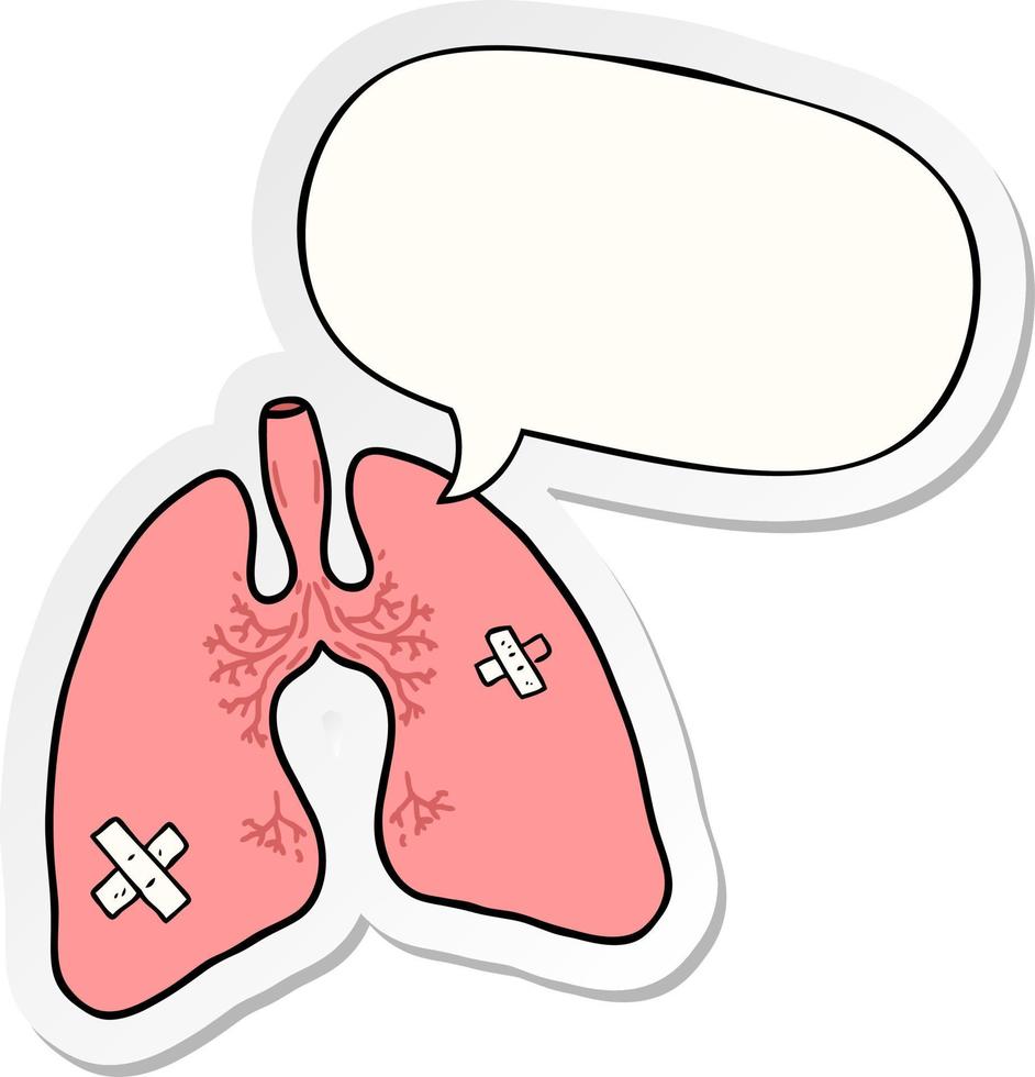 caricatura, pulmones, y, discurso, burbuja, pegatina vector