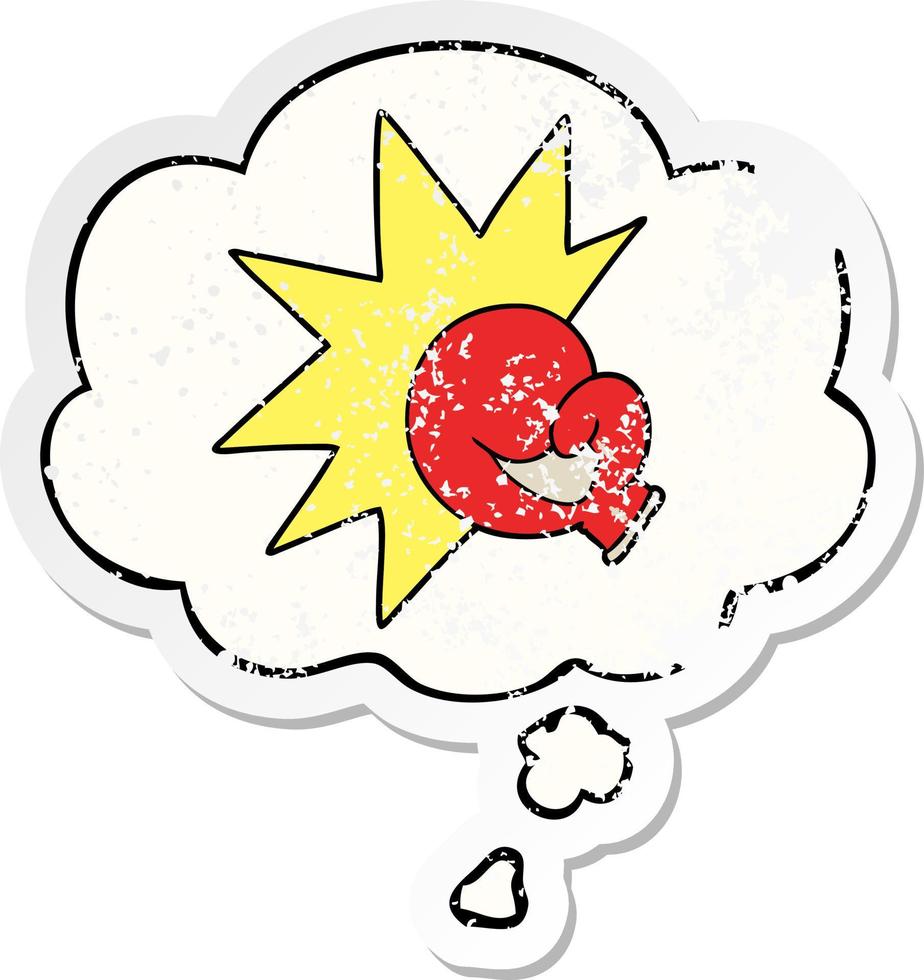 boxing glove cartoon  and thought bubble as a distressed worn sticker vector