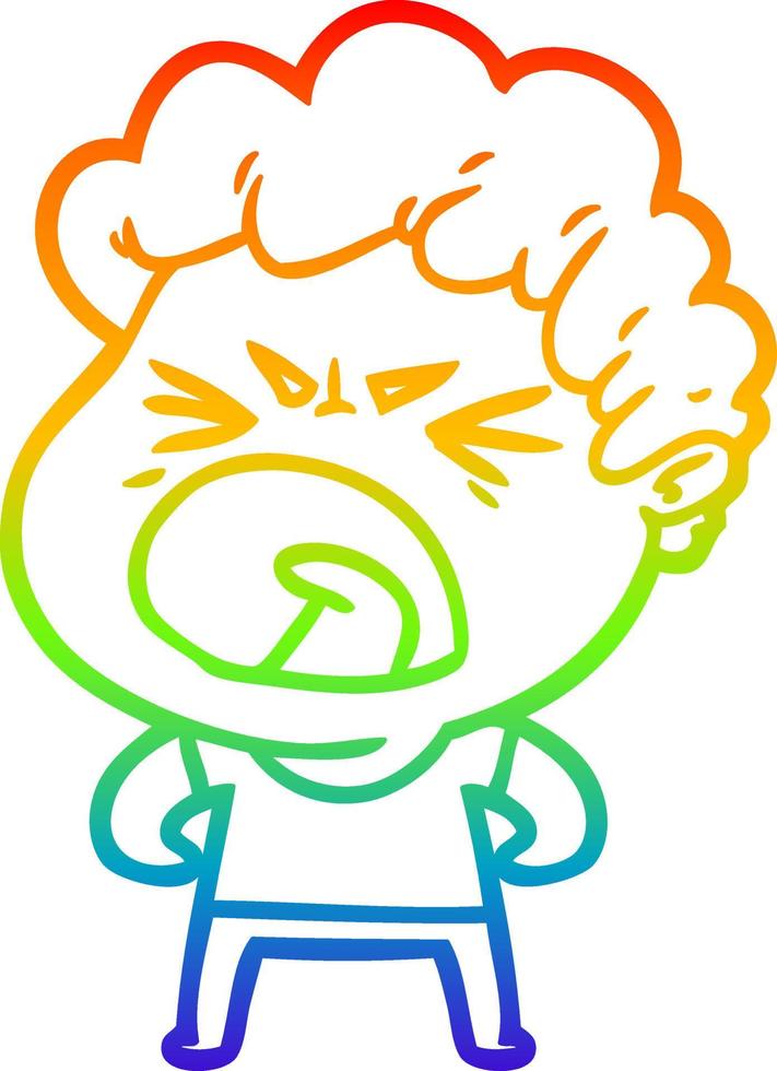 rainbow gradient line drawing cartoon furious man vector
