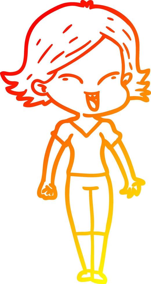 warm gradient line drawing happy cartoon girl vector