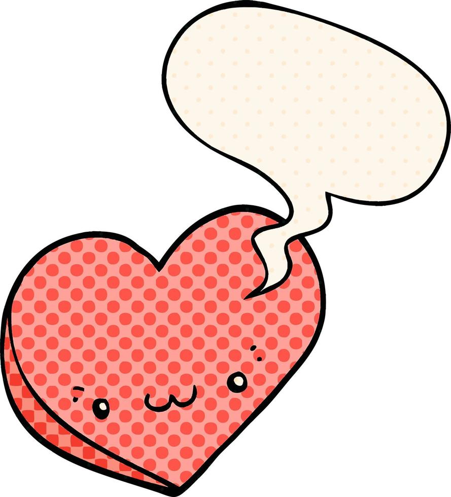 cartoon love heart and face and speech bubble in comic book style vector