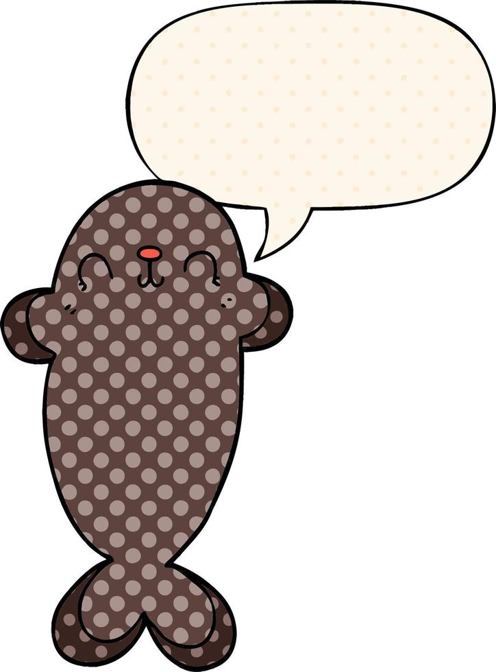 cartoon seal and speech bubble in comic book style vector