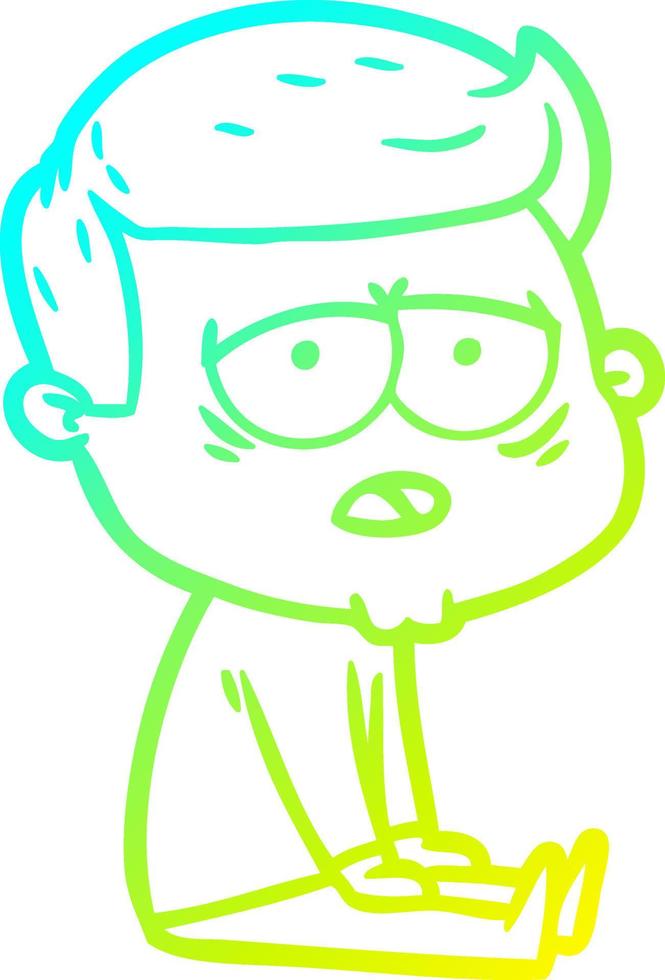 cold gradient line drawing cartoon tired man vector