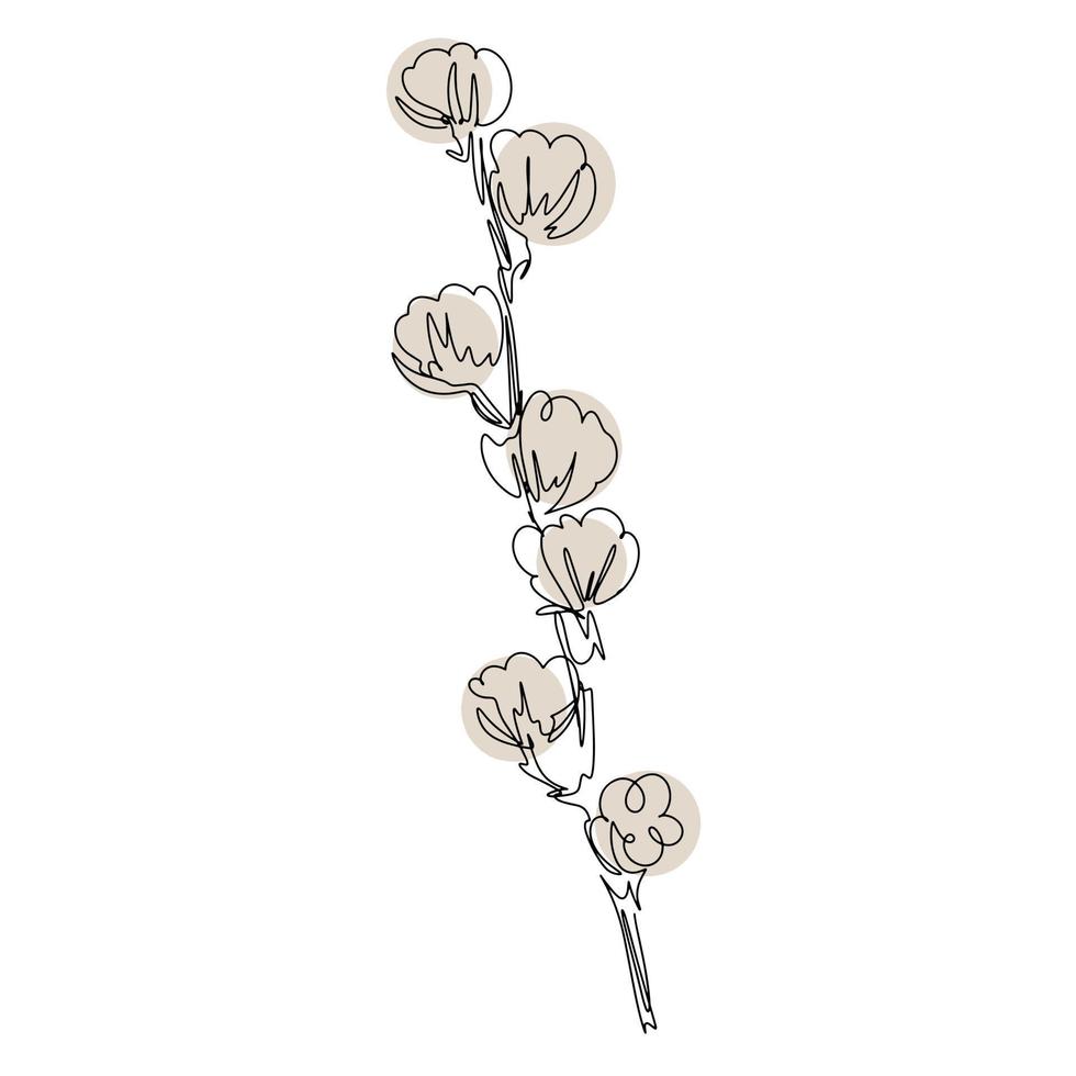 Cotton branch with full bolls line art vector