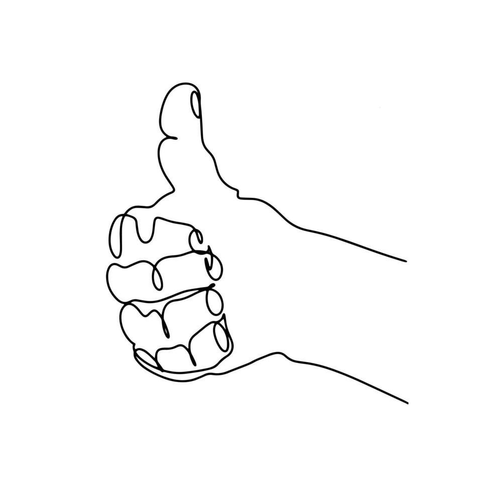Hand fist with raised thumb up line art illustration vector