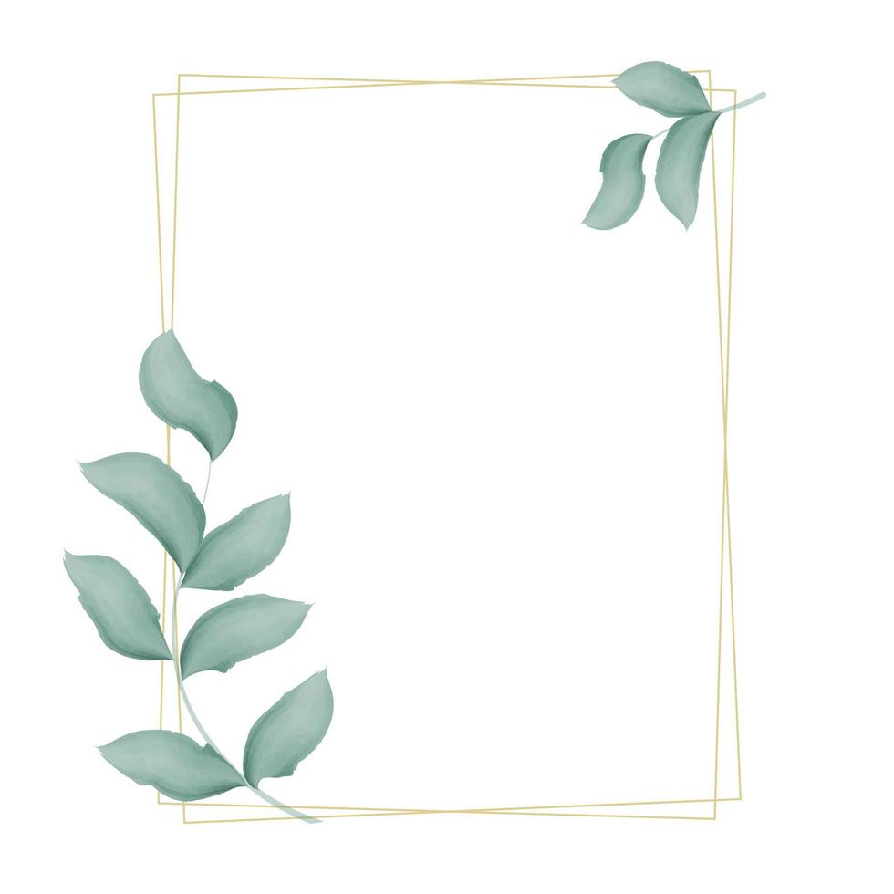 Rectangular double golden frame  with foliage vector