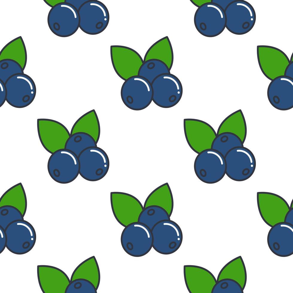 Blueberry with leaves seamless pattern vector illustration
