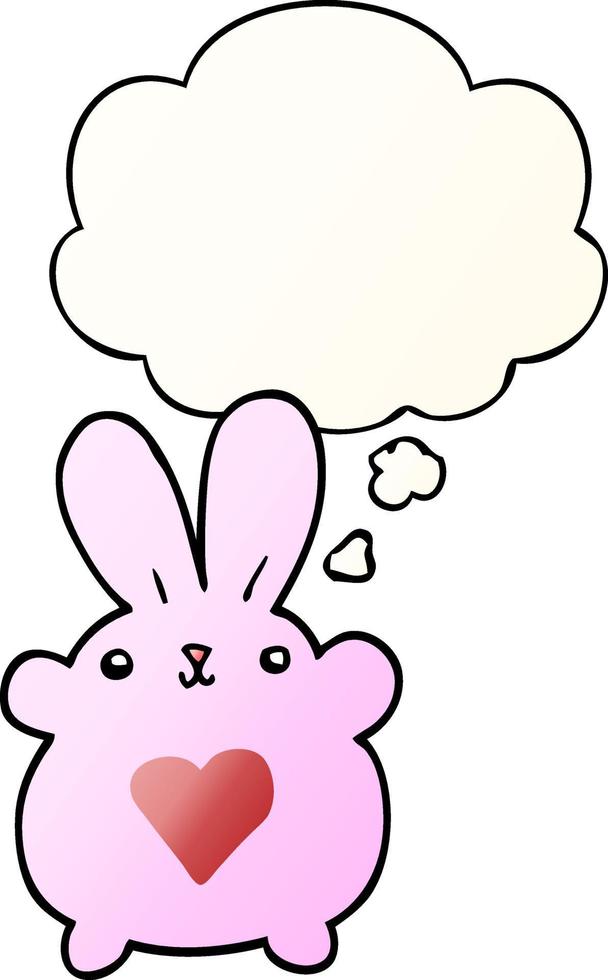 cute cartoon rabbit with love heart and thought bubble in smooth gradient style vector