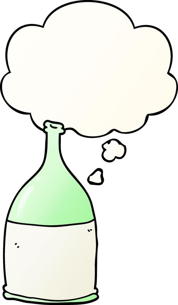 cartoon bottle and thought bubble in smooth gradient style vector