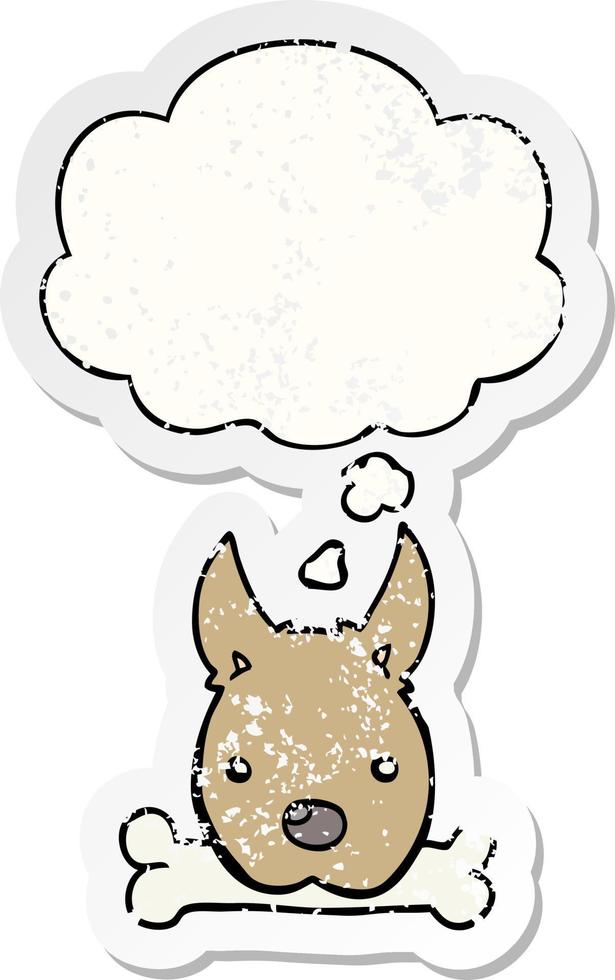 cartoon dog with bone and thought bubble as a distressed worn sticker vector