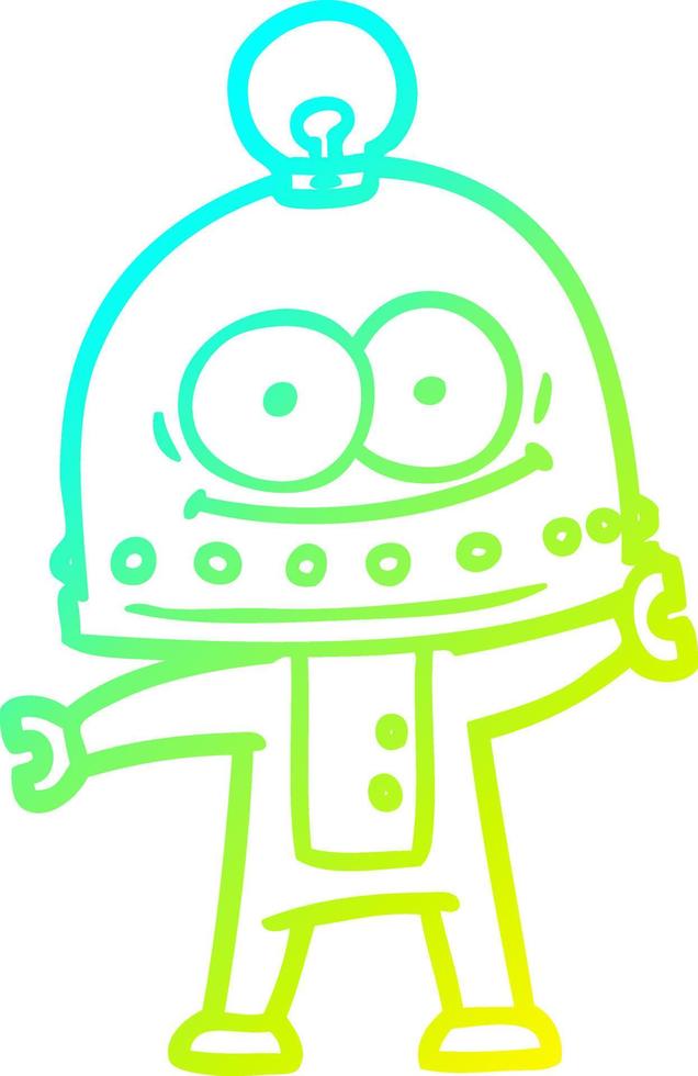cold gradient line drawing happy carton robot with light bulb vector
