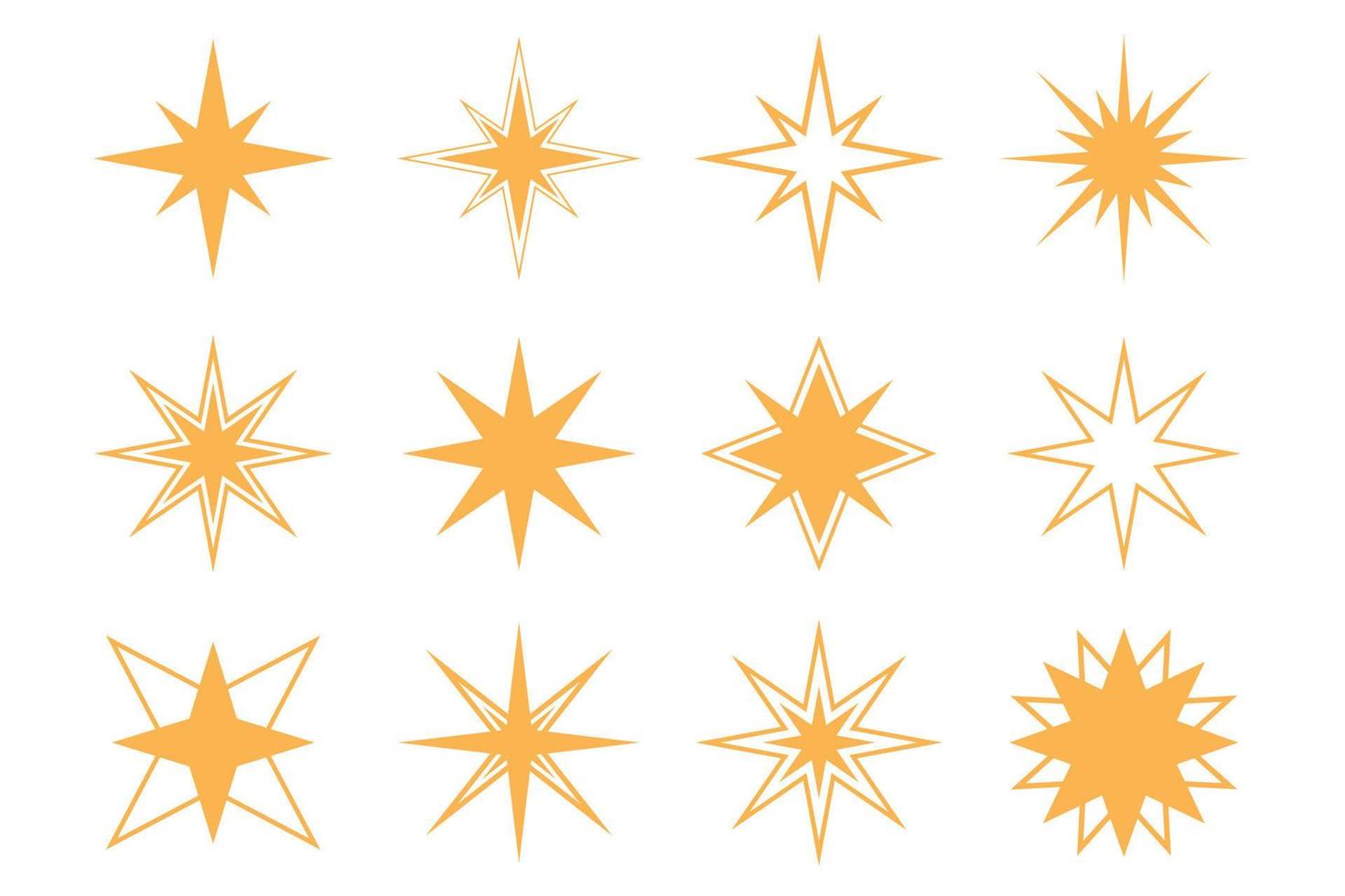 Set of vector stars elements. Yellow vector linear stars.