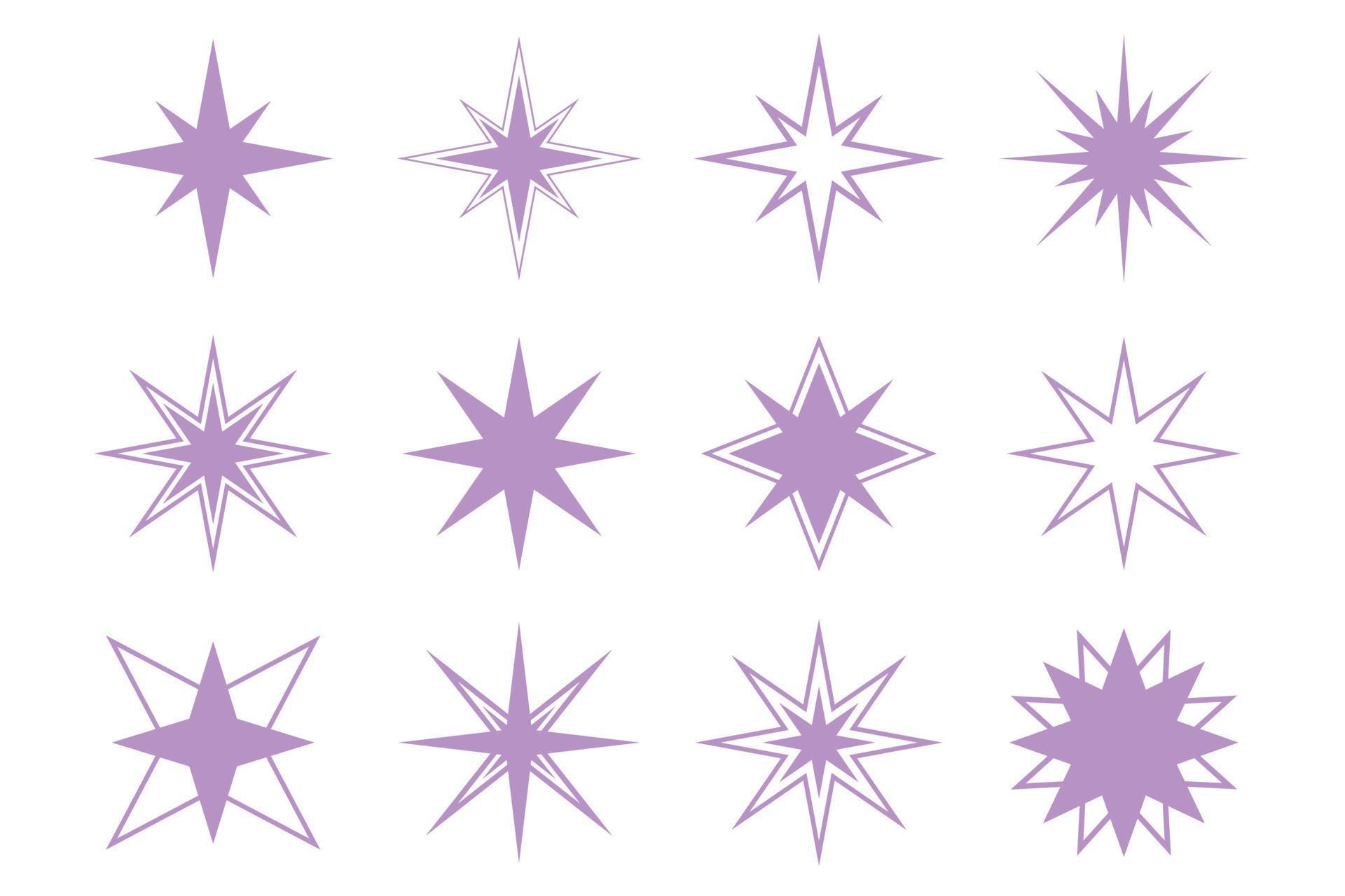 Set of vector stars elements. Purple vector linear stars. 8874522