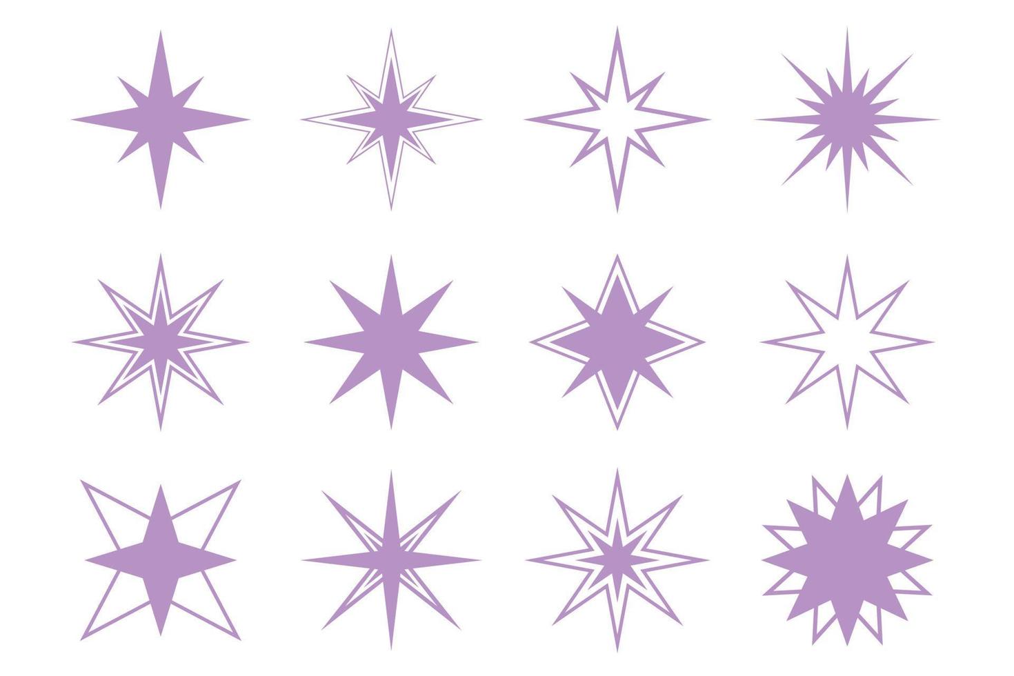 Set of vector stars elements. Purple vector linear stars.