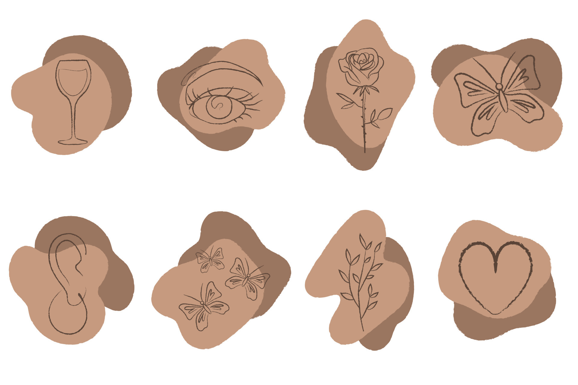 A set of aesthetic icons. Abstract icons with linear illustration