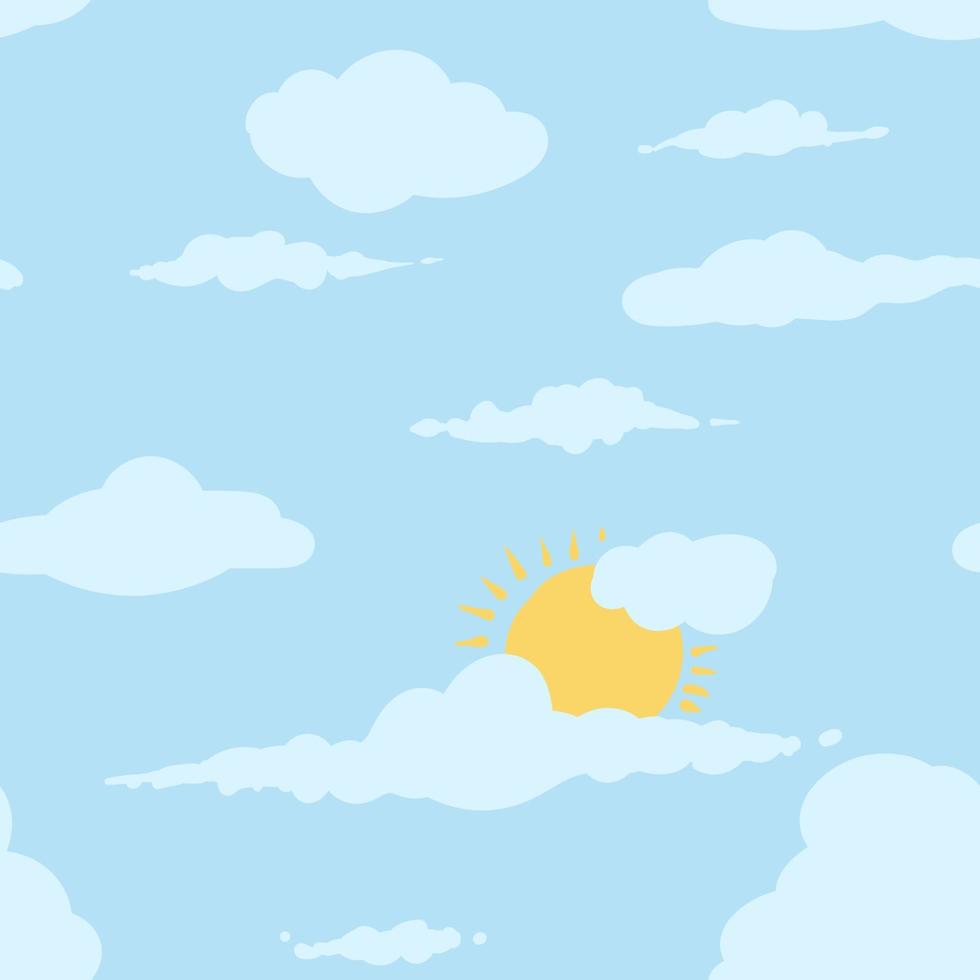Background Seamless Blue Cloudy Sky With Sun Cartoon Wallpaper Pattern vector