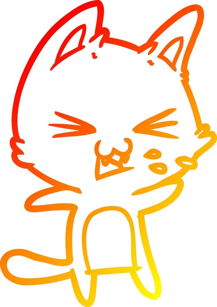 warm gradient line drawing cartoon cat hissing vector