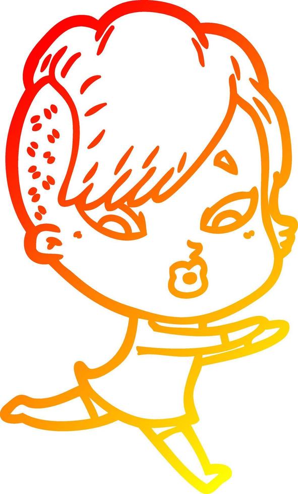 warm gradient line drawing cartoon surprised girl vector