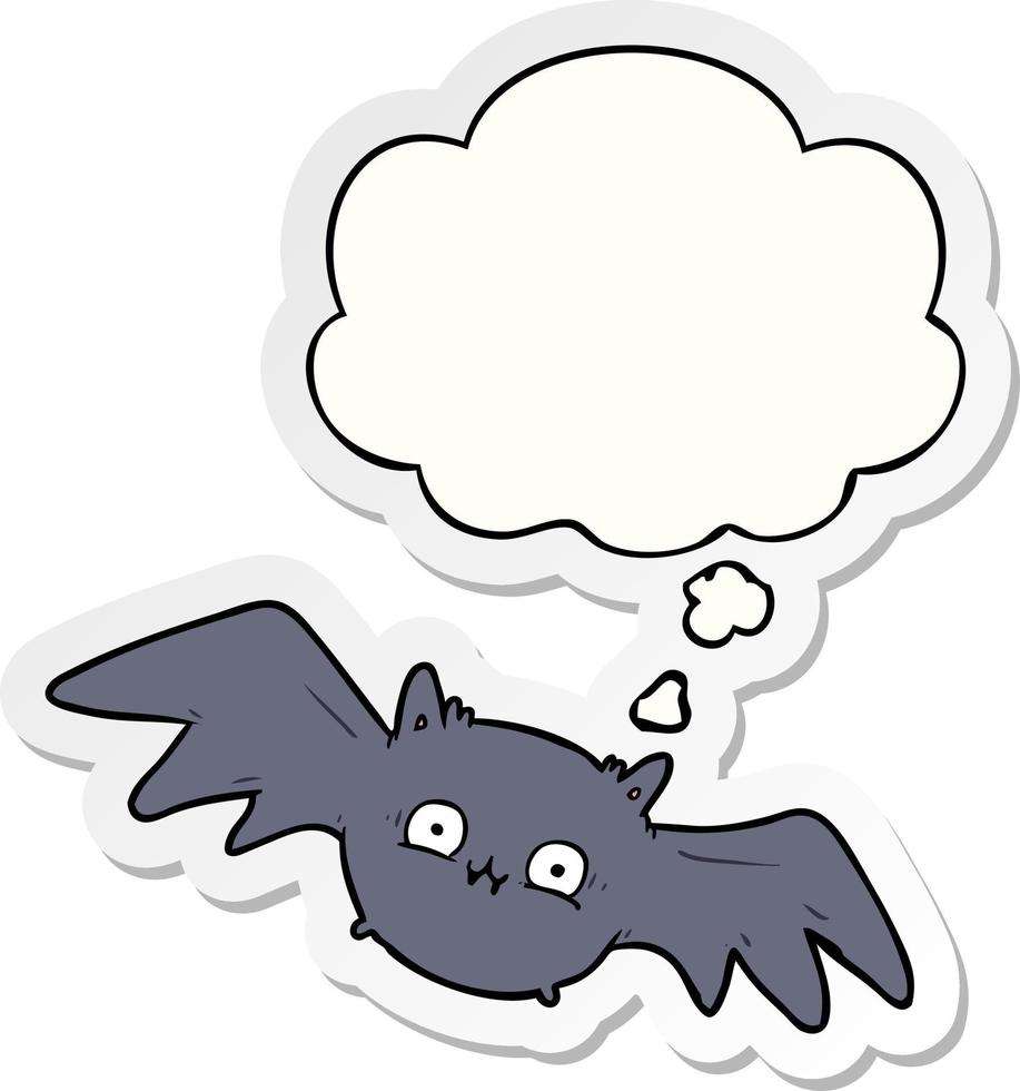 murciélago de halloween de dibujos animados y burbuja de pensamiento como una pegatina impresa vector