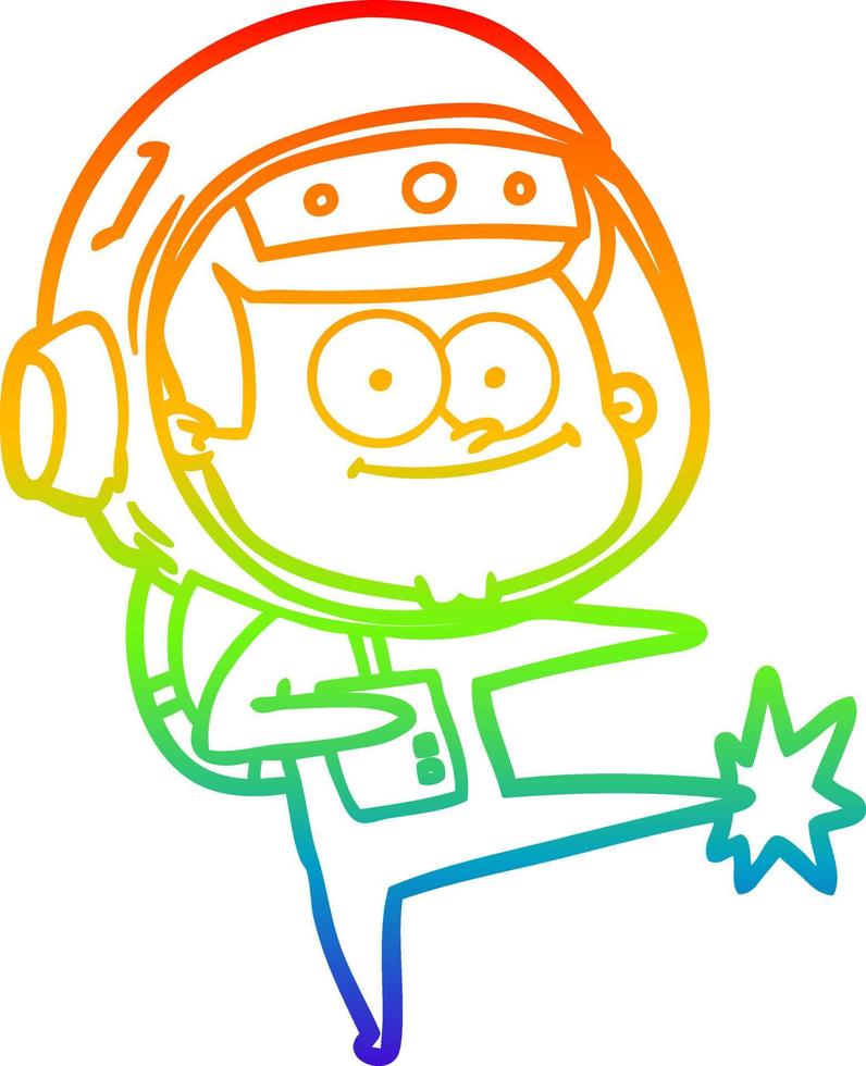 rainbow gradient line drawing happy astronaut cartoon vector