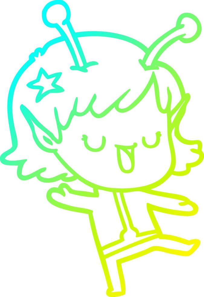 cold gradient line drawing happy alien girl cartoon vector