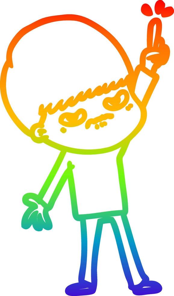 rainbow gradient line drawing angry cartoon boy vector