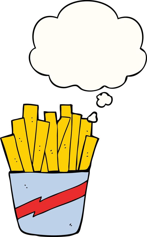 cartoon box of fries and thought bubble vector