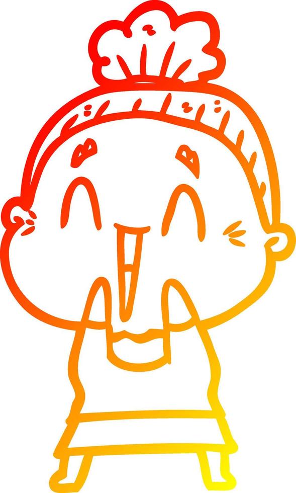 warm gradient line drawing cartoon happy old lady vector