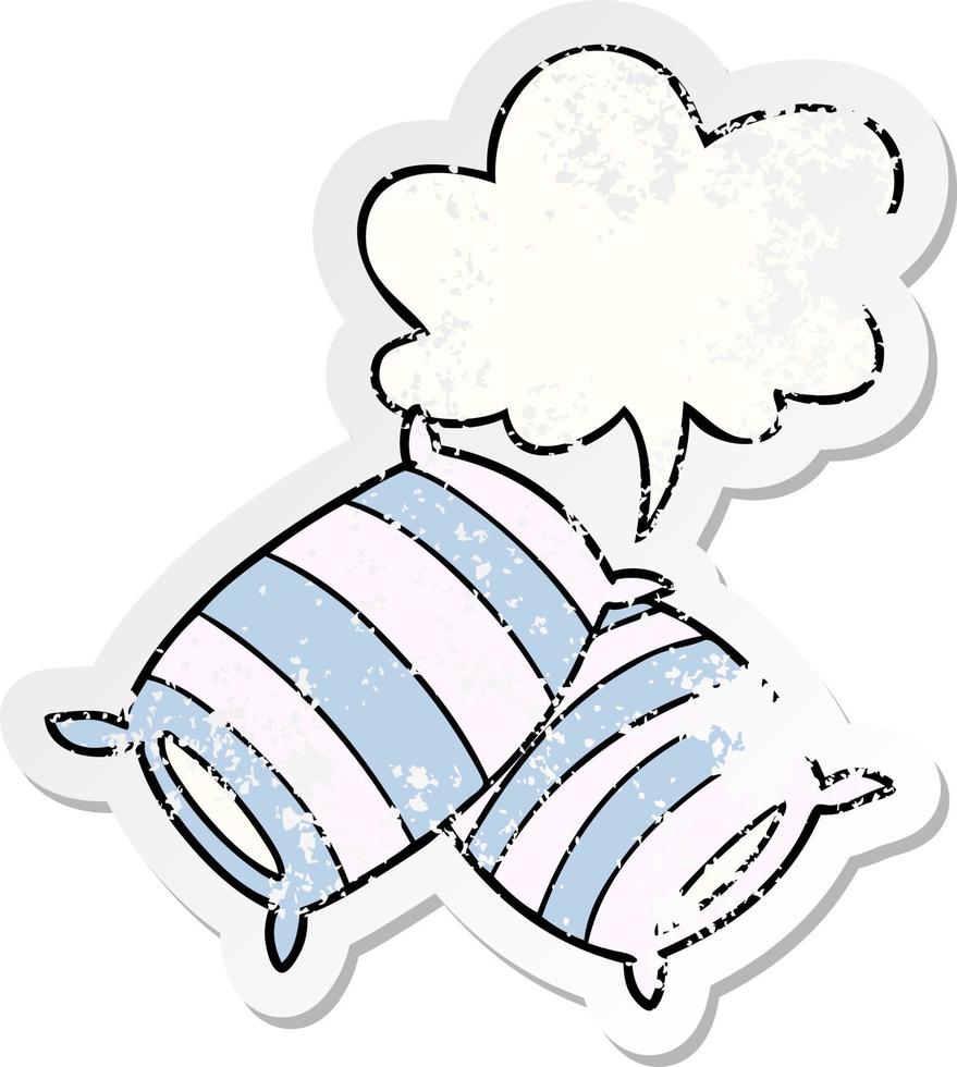 cartoon pillows and speech bubble distressed sticker vector
