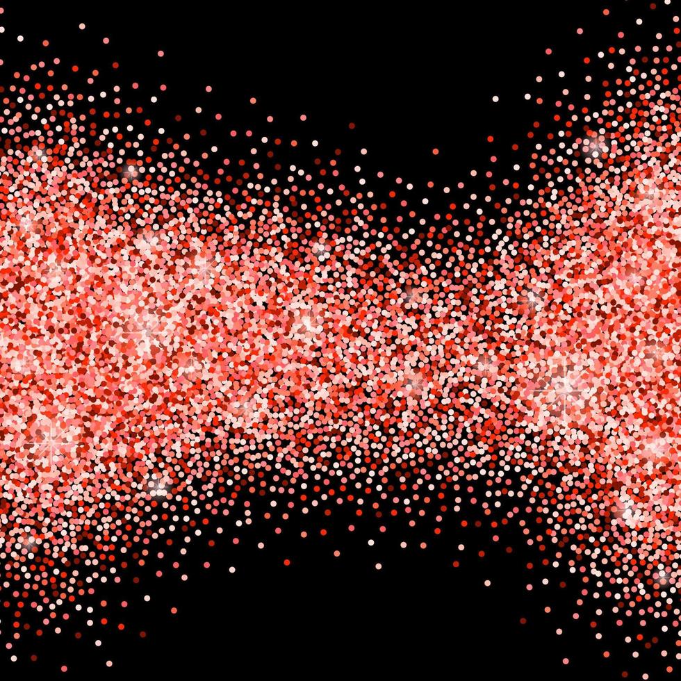 Black background with coral glitter sparkles or confetti. vector