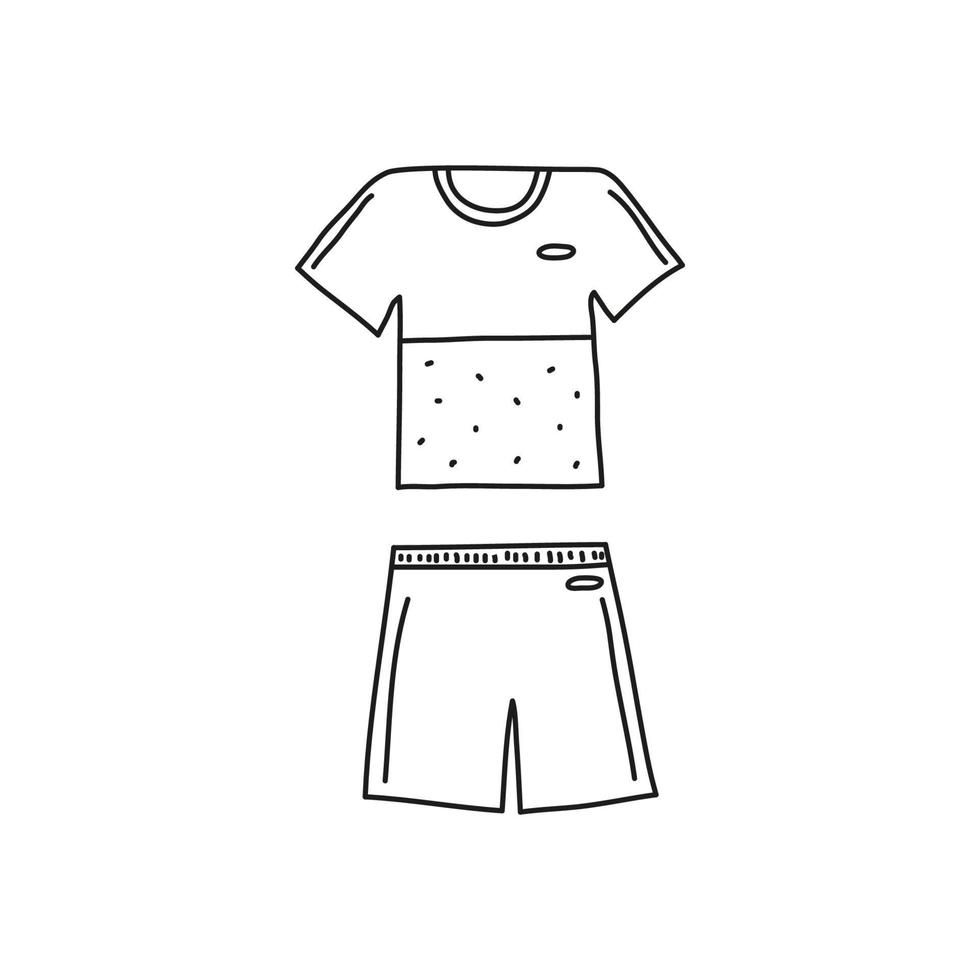 Doodle outline big tennis women s sportswear including top and skirt isolated on white background. vector