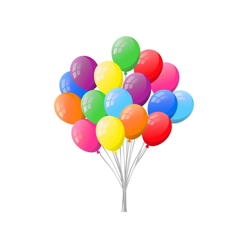 Big bunch of colorful flat helium balloons isolated on white background. vector