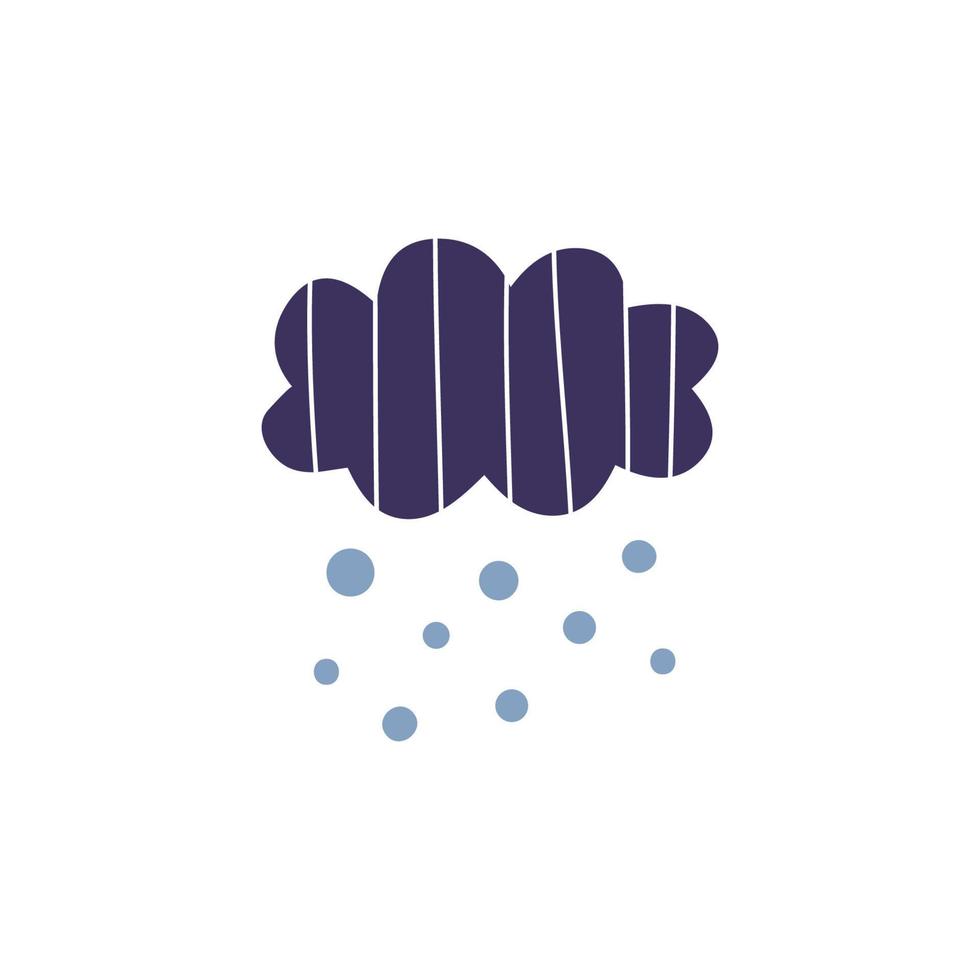 Cute Scandinavian rainy or snowy cloud for nursery posters, children arts, boho cards, baby shower, textile isolated on white background. vector