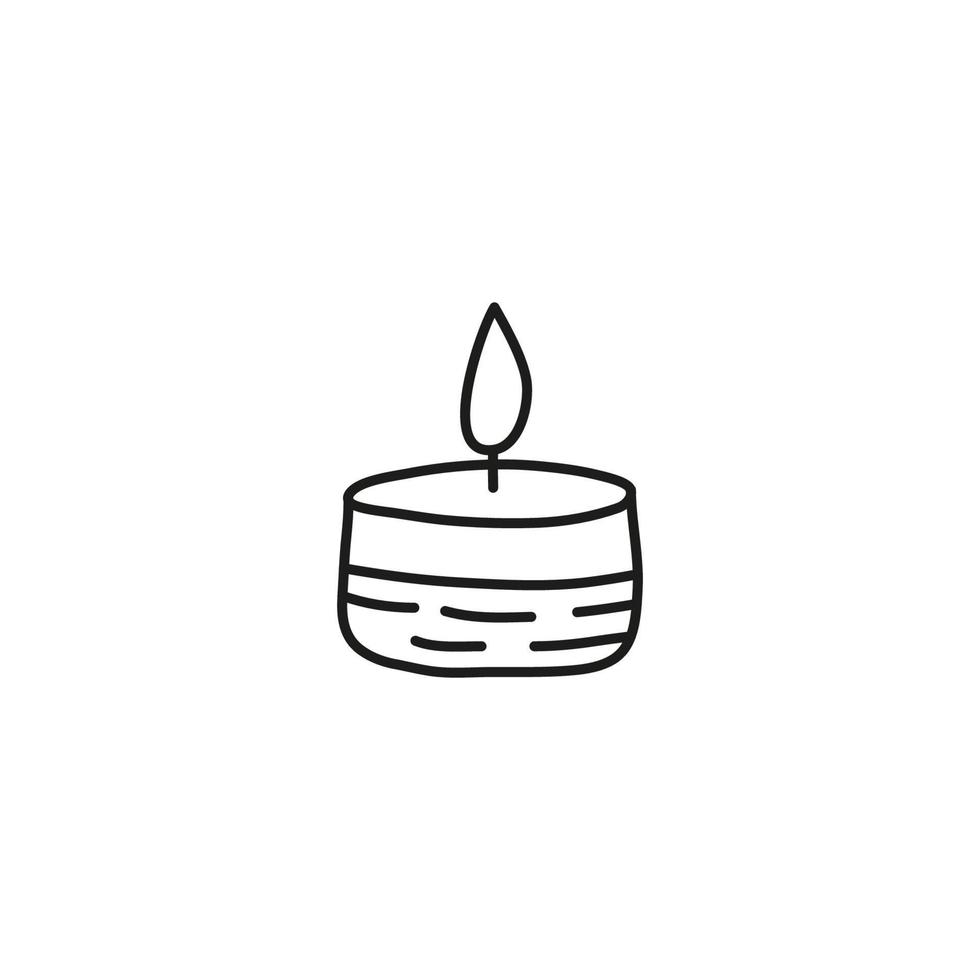 Doodle outline burning small candle isolated on white background. vector