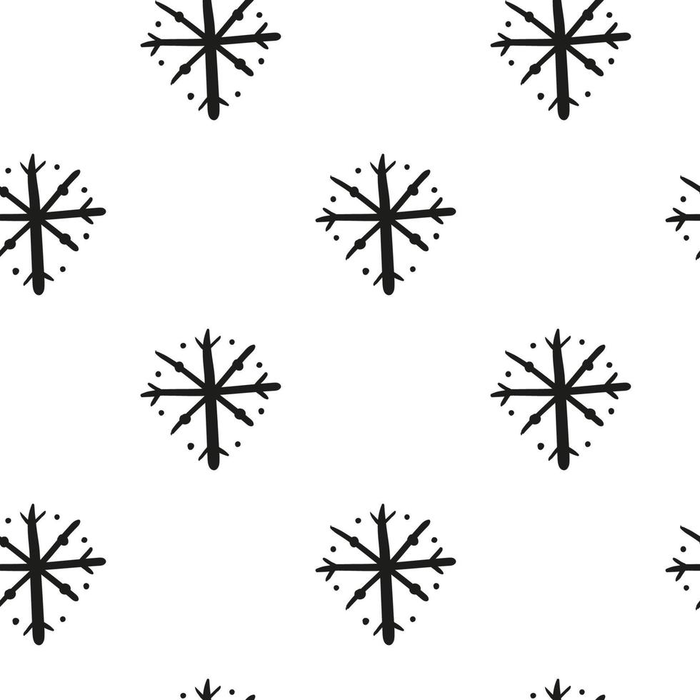 patrón transparente en blanco y negro con copos de nieve de tinta de garabatos dibujados a mano. vector
