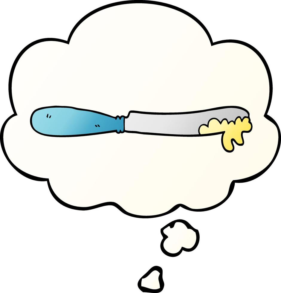 cartoon butter knife and thought bubble in smooth gradient style vector