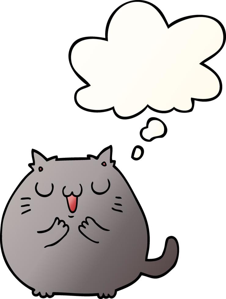 happy cartoon cat and thought bubble in smooth gradient style vector