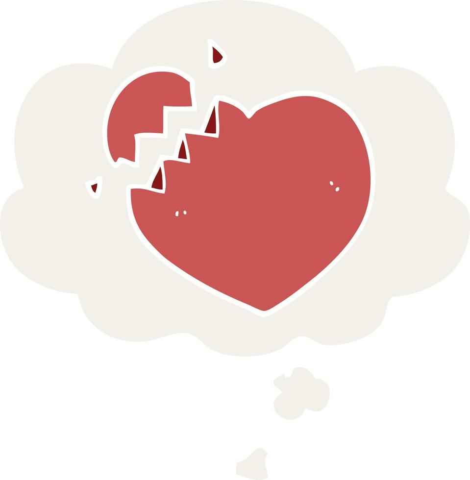 cartoon broken heart and thought bubble in retro style vector