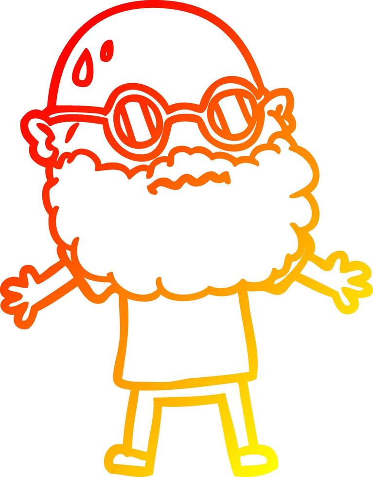 dibujo de línea de gradiente cálido hombre preocupado de dibujos animados con barba y gafas de sol vector